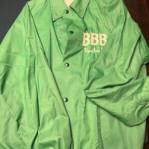 Green Button-Up Jacket with Embroidered Logo